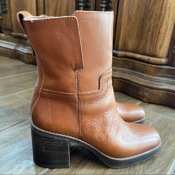 NWOT Franco Sarto Hard Finished Leather Boots 2in heels, side zip, brown - Picture 10 of 14